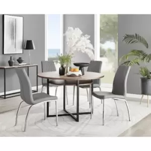 Image of Furniturebox Adley Brown Wood 120cm Storage Dining Table & 4 Grey Isco Silver Leg Faux Leather Chairs