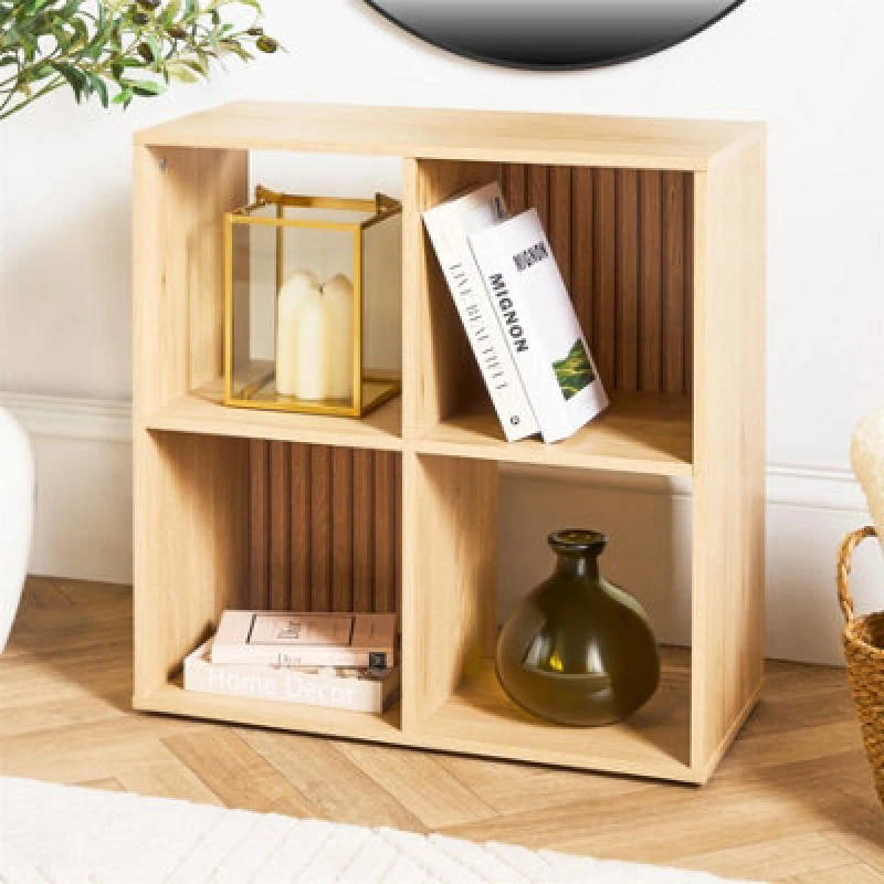 Image of OHS OHS Dallas 4 Cube Wood Effect Storage Unit Bookcase Shelf in Natural Natural One Size Unisex 5027434229789