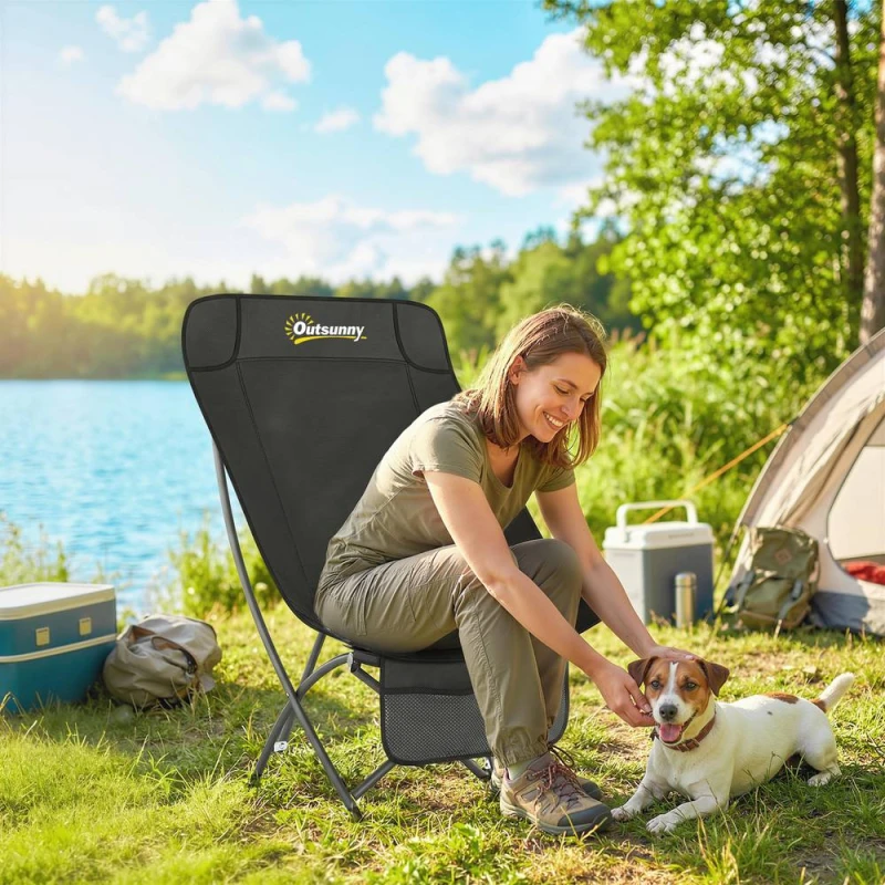 Image of OUTSUNNY Camping Chair Portable with Side Pocket in Black Size: Single Black Unisex Single