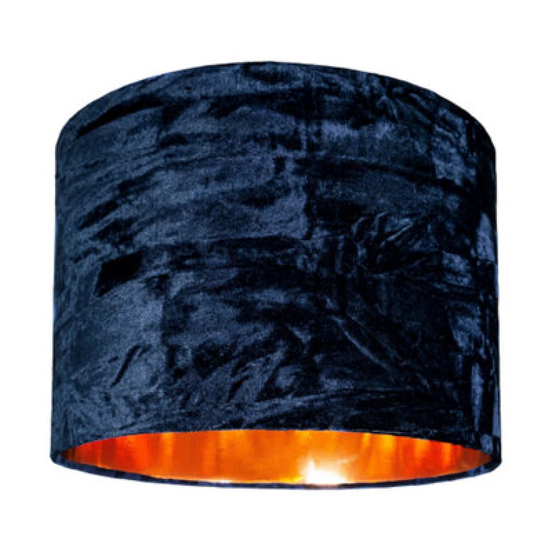 Image of Happy Homewares Modern Midnight Blue Crushed Velvet 10 Table/pendant Shade With Copper Inner