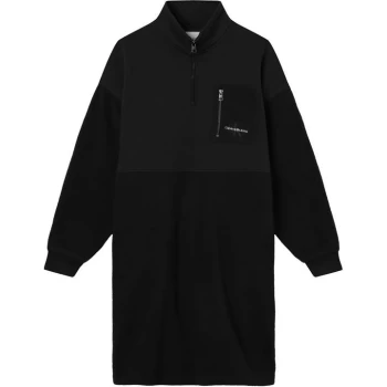 Image of Calvin Klein Jeans Polar Half Zip Sweatshirt Dress - CK BLACK