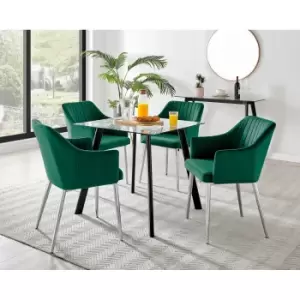 Image of Furniture Box Seattle Glass and Black Leg Square Dining Table & 4 Green Calla Silver Leg Chairs