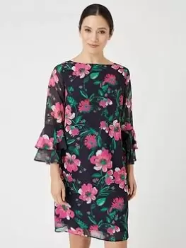 Image of Wallis Floral Shift Dress - Navy, Blue, Size 12, Women