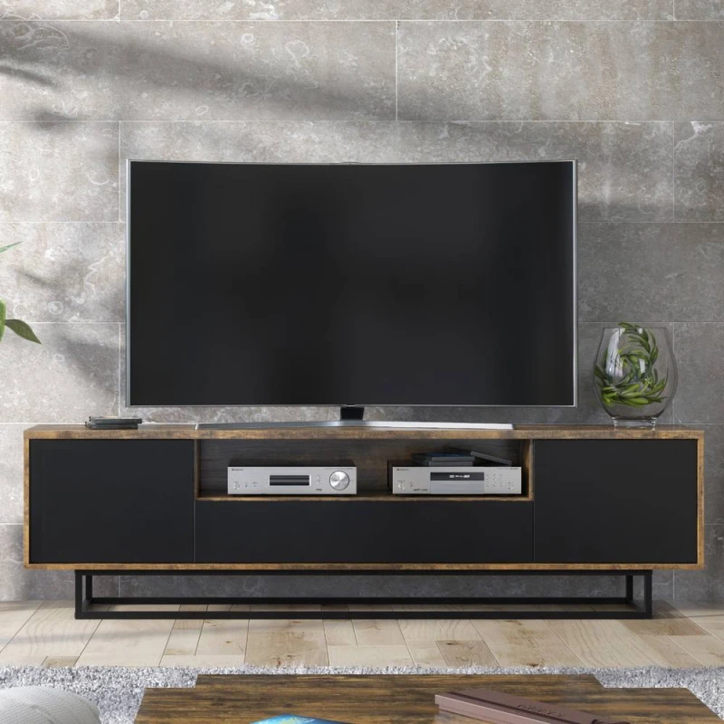Image of Creative Furniture Rift Loft TV Unit 200cm - Rustic & Black Multicolor Unisex