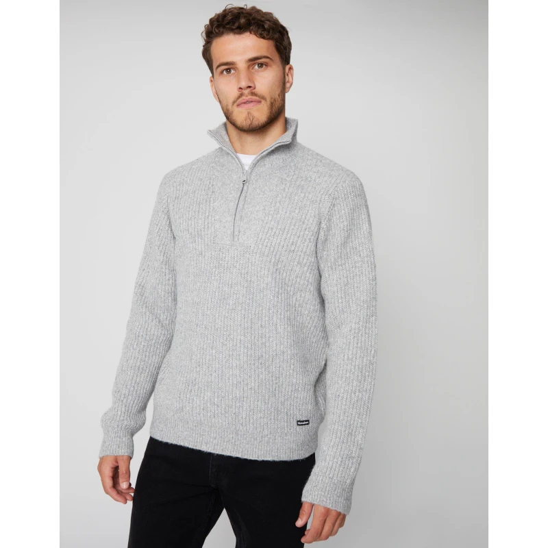 Image of Threadbare 'Barnhill' Quarter Zip Knitted Jumper Grey