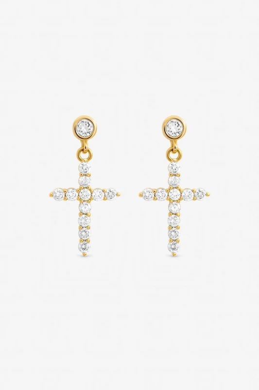Image of Jon Richard Womens Gold Plated Cubic Zirconia Cross Earrings Gold Female One Size