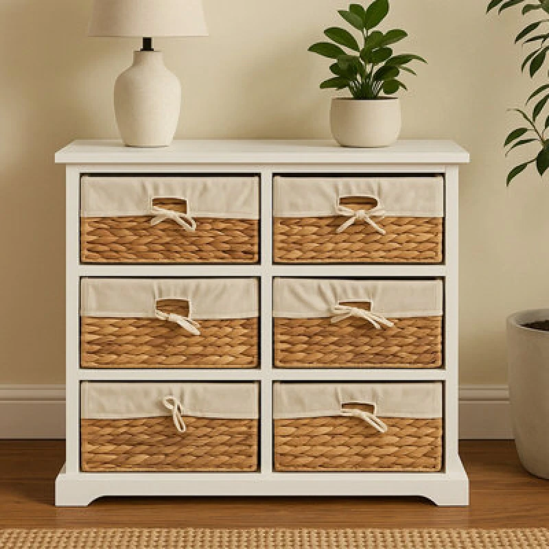 Image of Orsina Stylish 6 Seagrass Drawer Chest, Modern Chest Of Drawers For Livingroom, Sleek Minimalist Chest For Lounge
