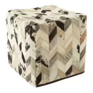 Image of Genuine Cowhide Leather Pouffe in Black/White Patchwork