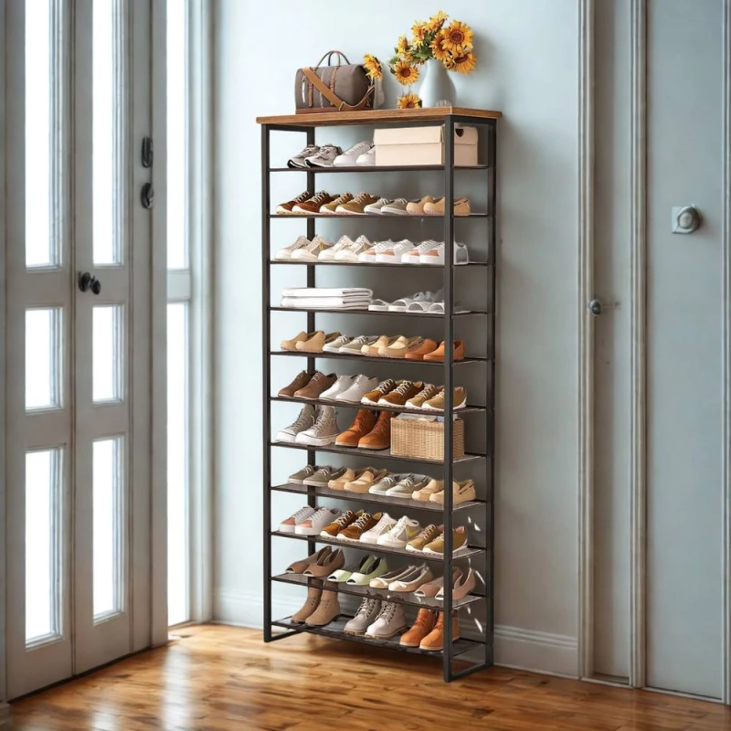 Image of FURNOS 12-Tier Large Hallway Shoe Rack Storage Organiser in Brown Brown Unisex