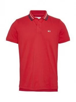 Image of Tommy Jeans Tjm Classics Tipped Stretch Polo Shirt - Red