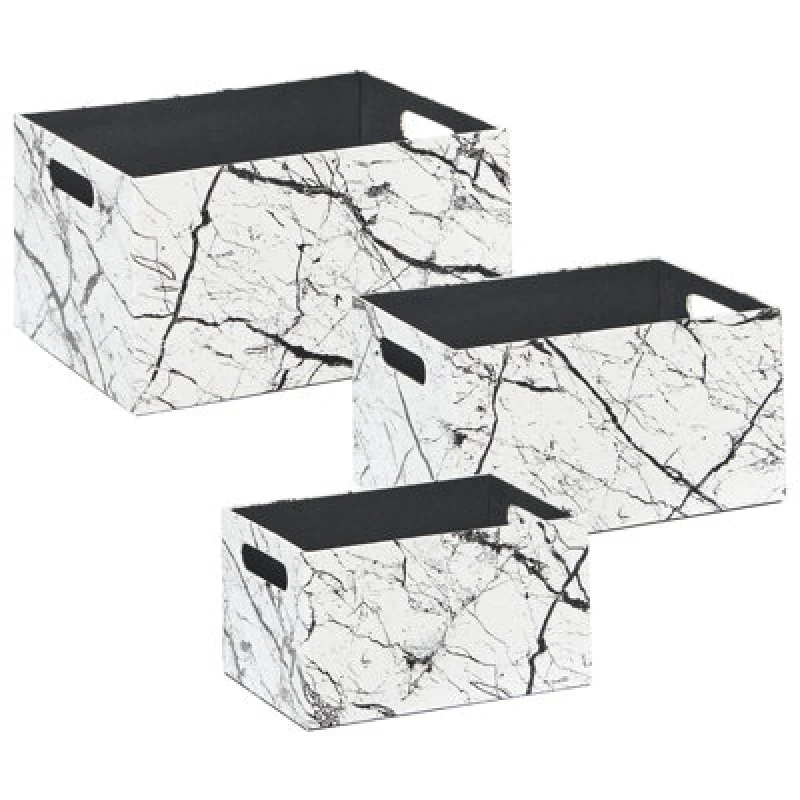 Image of Beliani Set Of 3 Boxes Larsa Faux Leather White