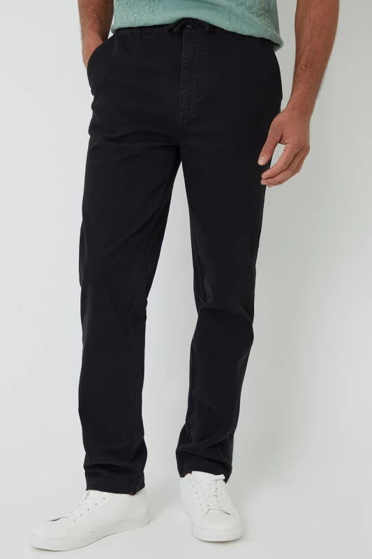 Image of Threadbare Threadbare Men Cotton Elasticated Waist Chino Trousers in Black Size: 32R Black 32R Male 7625915100534