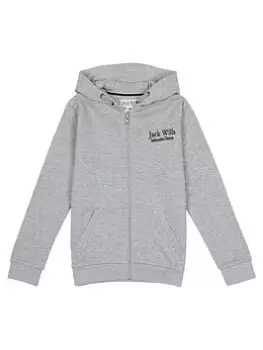 Image of Jack Wills Boys Script Zip Through Hoodie - Vintage Grey Marl, Vintage Grey Marl, Size 7-8 Years