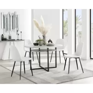 Image of Furniturebox Adley Grey Concrete Effect 120cm Storage Dining Table & 4 White Corona Faux Leather Dining Chairs with Black Legs Diamond Stitch