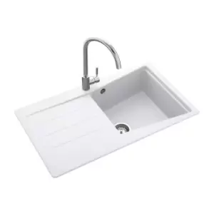 Image of Single Bowl Inset White Granite Kitchen Sink with Reversible Drainer - Rangemaster Mica 860mm