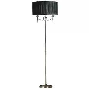 Image of Luxury Classic Twin Arm Feature Floor Lamp Polished Nickel & Black Organza Shade