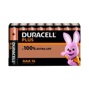 Image of Duracell Plus AAA Battery Alkaline 100% Extra Life (Pack of 16) 5009398