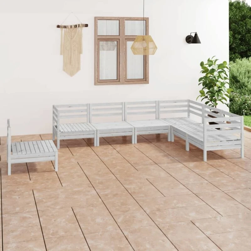 Image of VIDAXL 7 Piece Garden Lounge Set Solid Wood Pine White Vidaxl 8720286687901