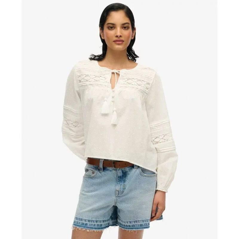 Image of Superdry Ibiza Lace Blouse Ecru Women 10