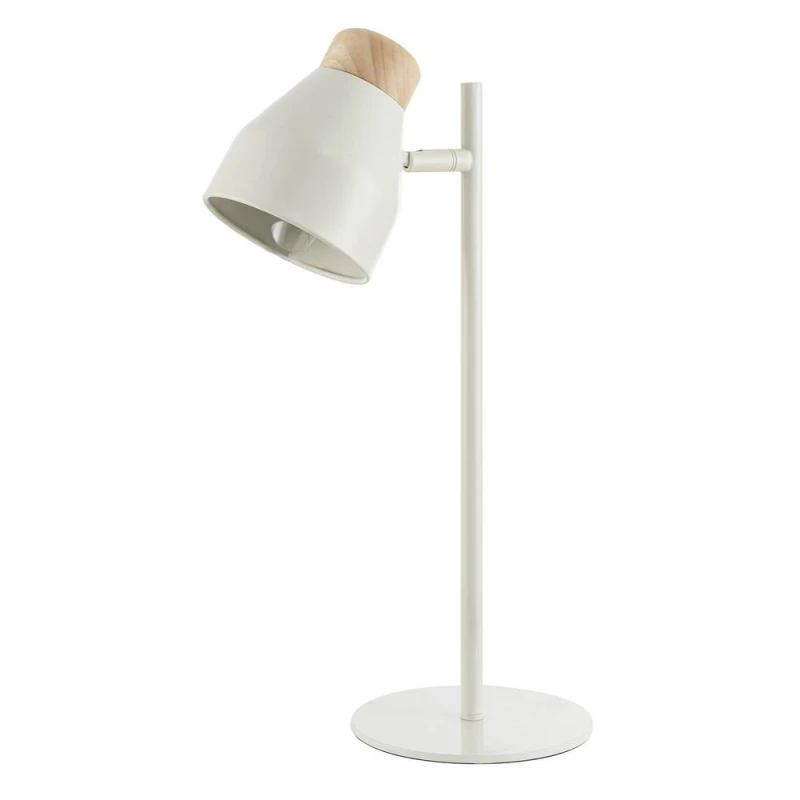 Image of Happy Homewares Muted Dove Grey Scandinavian Designed Table Desk Lamp with Wooden Trim in Light Grey Light Grey Unisex