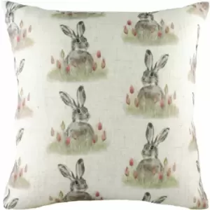 Image of Evans Lichfield - Hedgerow Hare Multi Print Cushion Cover, White, 43 x 43 Cm