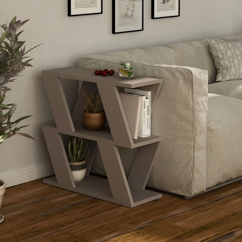 Image of DECORTIE Decortie - Lazena Modern Side End Coffee Table Mocha Grey Multipurpose h 55.4cm 3 Tier - Mocha Grey M.SH.14114.6