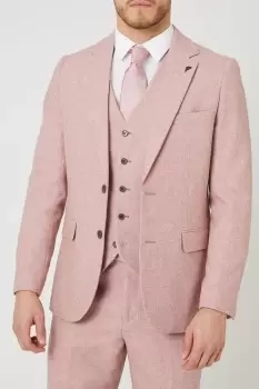 Image of Slim Fit Pink Tweed Suit Jacket