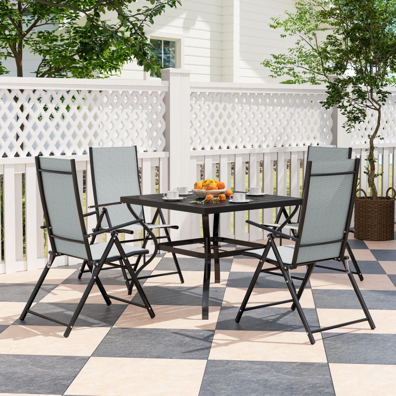 Image of Outsunny 5 PCs Garden Dining Set, Folding Chairs and Metal Top Table, Grey Grey