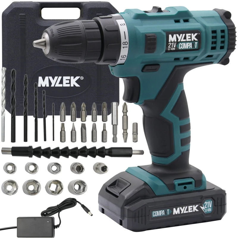 Image of MYLEK 21V Cordless Drill Electric Li-ion Screwdriver Set in Blue Blue Unisex