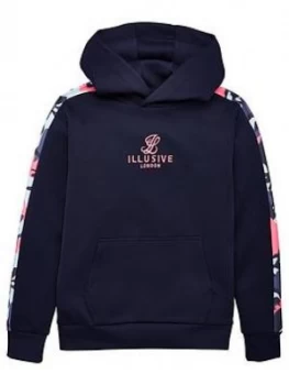 Image of Illusive London Boys Camo Panelled Overhead Hoodie, Navy, Size 7-8 Years