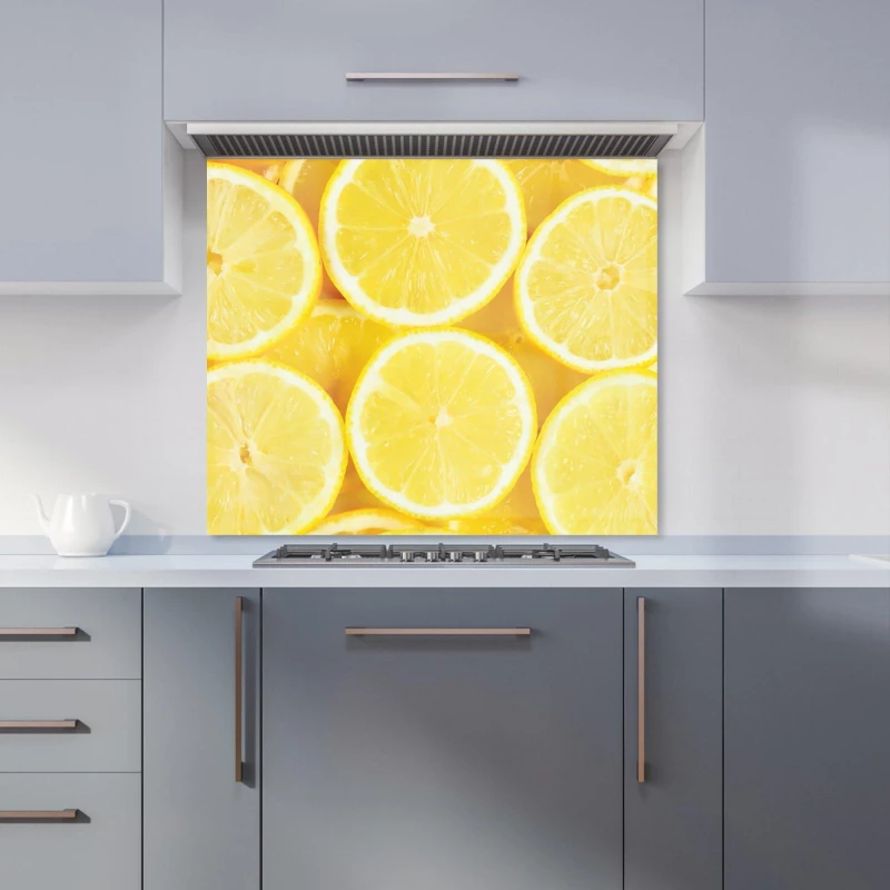 Image of Warren Reed - Designer Vibrant Lemons Kitchen Splashback in Yellow Size: 600mm x 650mm Yellow Unisex 600mm x 650mm