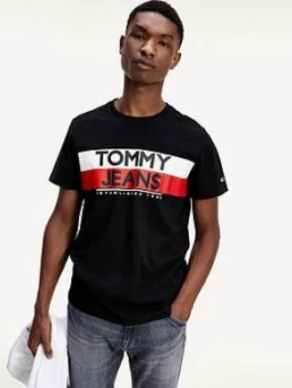 Image of Tommy Jeans Contrast Colour Tommy T-Shirt - Black, Size S, Men