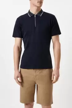 Image of Jacquard Collar Zip Polo Shirt