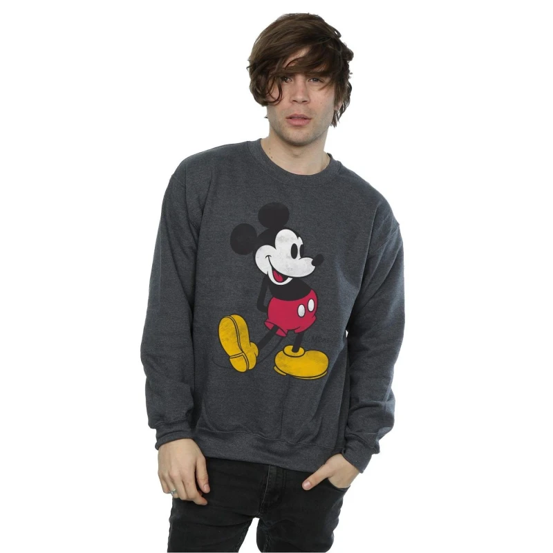 Image of Disney Men Mickey Mouse Classic Kick Sweatshirt in Dark Grey Size: Small Dark Grey S Male 5060475286854