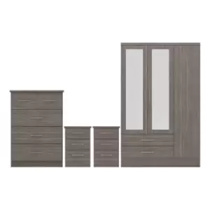 Image of Seconique Nevada 3 Door 2 Drawer Wardrobe Bedroom Set - Black Wood Grain