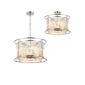 Image of Guilford Ceiling Pendant, Semi Ceiling Lamp Convertible, 6 Light E14, Polished Nickel, Clear