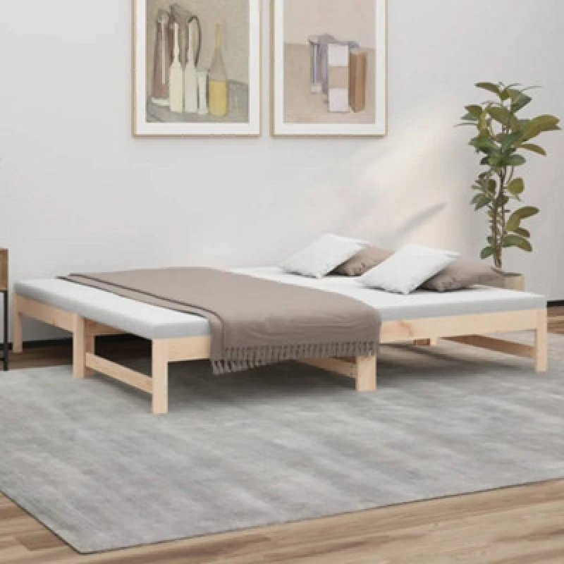 Image of Vidaxl Pull-Out Day Bed Without Mattress 2X(90X190) Cm Solid Wood Pine