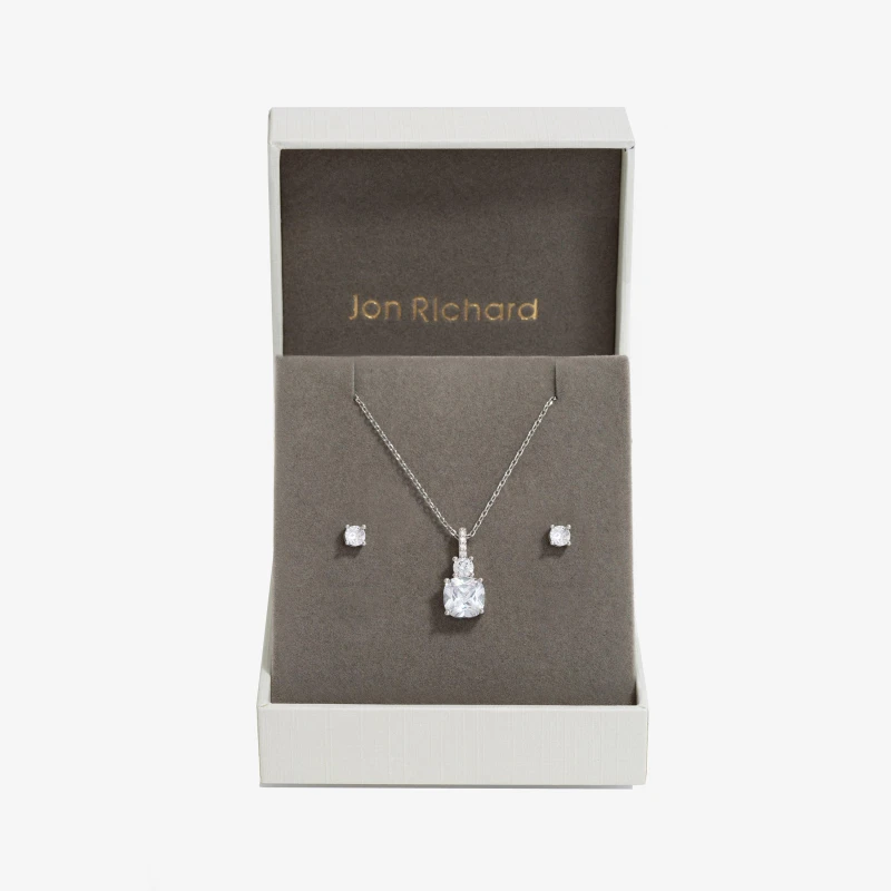 Image of Jon Richard Rhodium Cubic Zirconia Pendant Set - Gift Box Jewellery Sets One Size Silver 70555511000
