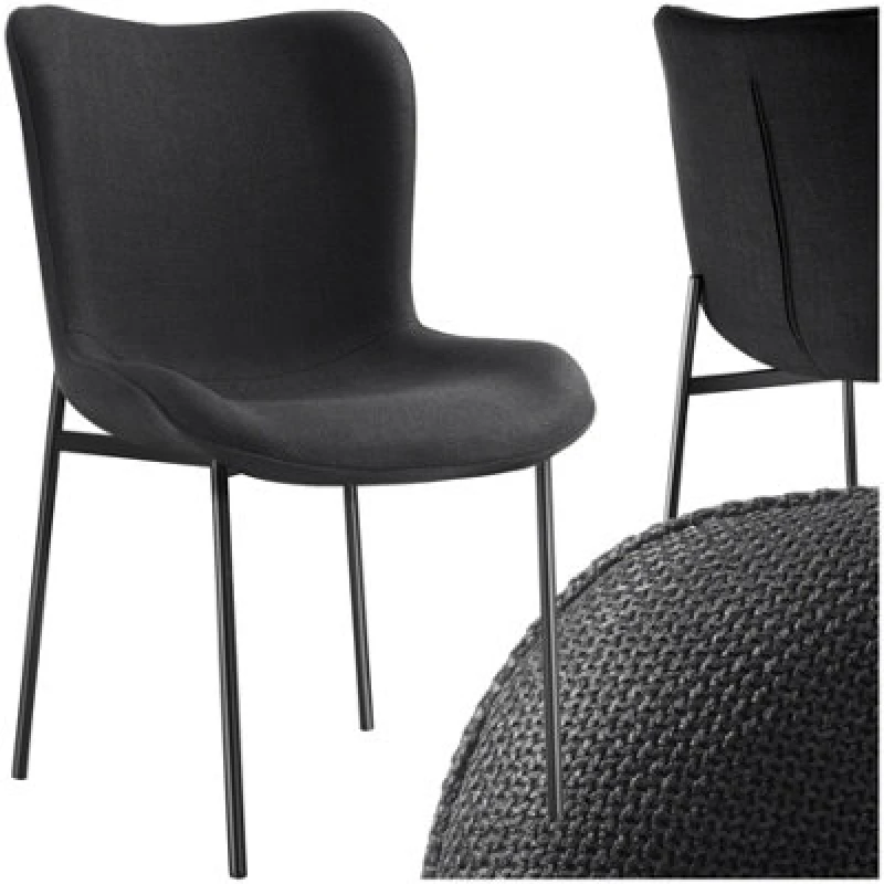 Image of Tectake 1 Dining Chair Tessa - Ergonomic High Backrest, Slim Steel Legs, Soft Fabric - Woven Fabric Black/black