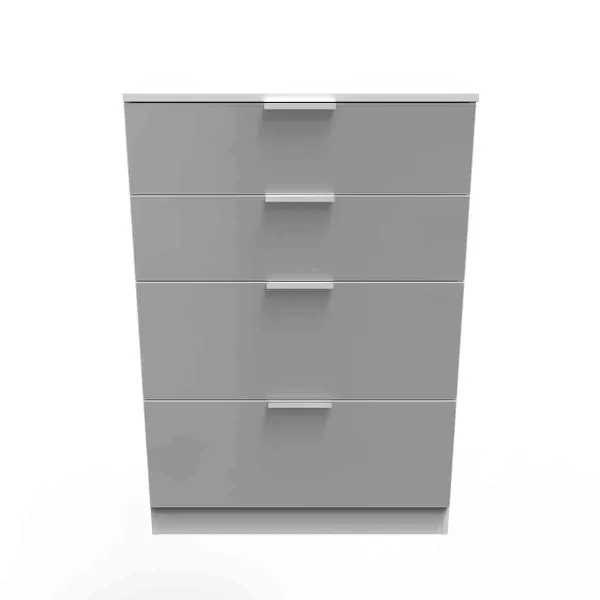 Image of Welcome Furniture Ready Assembled Plymouth 4 Drawer Deep Chest In Uniform Grey Gloss & White