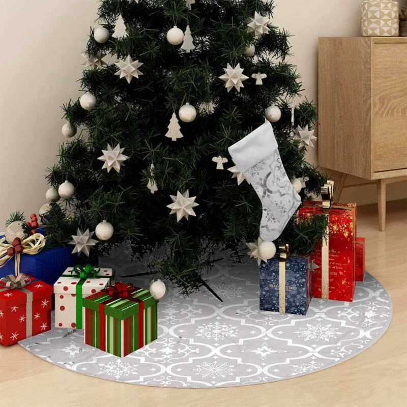 Image of VIDAXL Luxury Christmas Tree Skirt with Sock White 90cm Fabric Vidaxl 8720286445969