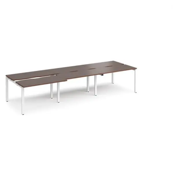 Image of Adapt Bench Desk 6 Person Rectangular Desks 3600mm With Sliding Tops Walnut Tops With White Frames 1200mm Depth Adapt Walnut STE3612-WH-W