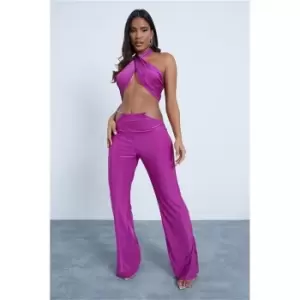 Image of I Saw It First Purple Slinky Halterneck Chain Strap Crop Top - Purple