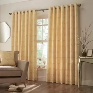 Image of Horto Jacquard Botanical Lined Eyelet Curtains, Ochre, 66 x 72" - Paoletti