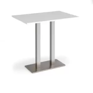 Image of Eros rectangular poseur table with flat brushed steel rectangular base and twin uprights 1200mm x 800mm - white