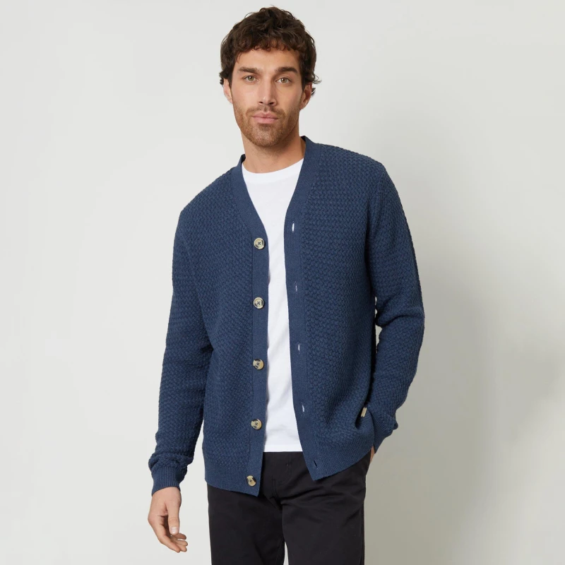 Image of Threadbare Basket Stitch V-neck Cardigan Blue