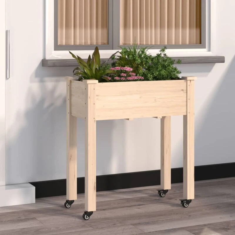 Image of vidaXL Wheeled Planter w/ Liner 71x37x80cm Solid Wood Fir, Brown 3157823