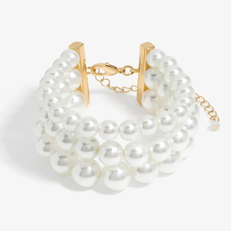 Image of Mood Gold Cream Pearl 3 Row Bracelet Jewellery Sets One Size Gold 72221110000