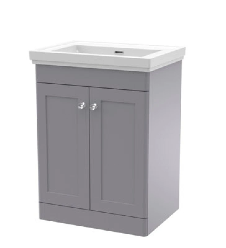 Image of nuie 600mm Floor Standing 2 Door Vanity & Basin 0TH - Satin Grey CLC225H