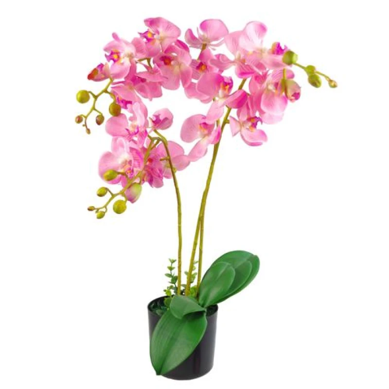 Image of Leaf 60cm Artificial Luxury Orchid -Triple Stem - Pink Realistic Plant Green unisex